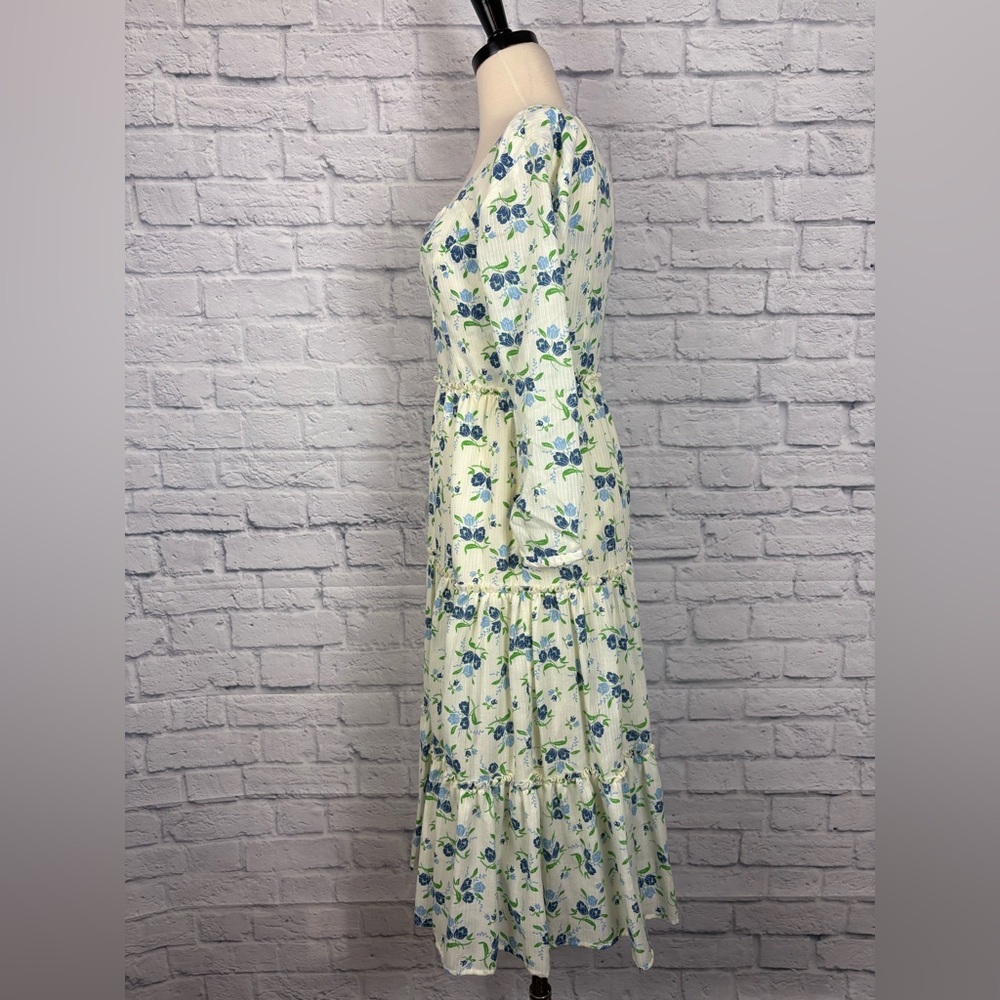 SWEET BABY JAMIE White and Blue Floral Tiered Dress Size S - Picture 6 of 8